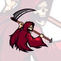 Red hooded deadly grimm reaper holding scythe vector mascot